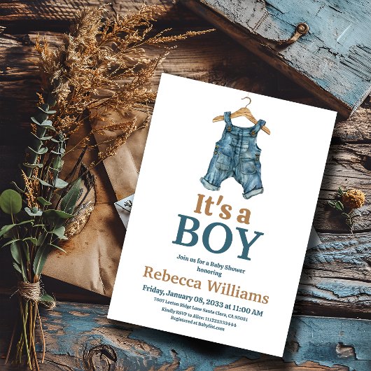 Het is een Boy Denim Bodysuit Blue Jean Baby showe Kaart