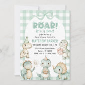 Het is een Boy Dinosaur Gingham Baby shower Kaart (Voorkant)