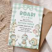 Het is een Boy Dinosaur Gingham Baby shower Kaart