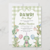 Het is een Boy Dinosaur Gingham Baby shower Kaart (Voorkant)