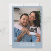 Het is een Boy Dusty Blue Floral Photo Baby shower Kaart (Achterkant)