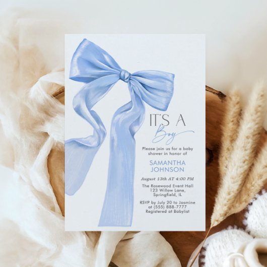 Het is een Boy Elegant Blue Bow Baby shower Invita Kaart