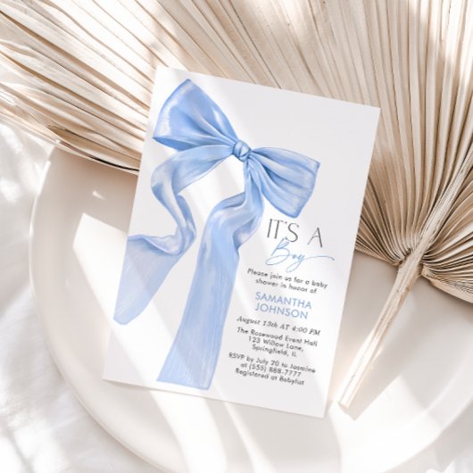 Het is een Boy Elegant Blue Bow Baby shower Invita Kaart
