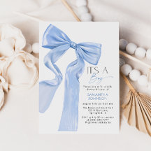 Het is een Boy Elegant Blue Bow Baby shower Invita