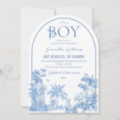 Het is een Boy Elegant Blue Toile Safari Baby show Kaart (Voorkant)