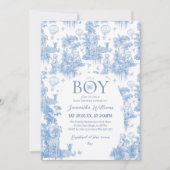 Het is een Boy Elegant Blue Toile Safari Baby show Kaart (Voorkant)