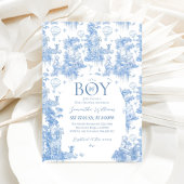 Het is een Boy Elegant Blue Toile Safari Baby show Kaart