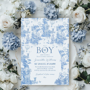 Het is een Boy Elegant Blue Toile Safari Baby show Kaart