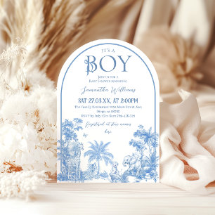 Het is een Boy Elegant Blue Toile Safari Baby show Kaart