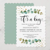 Het is een Boy Elegant Boy Eucalyptus Baby shower Kaart (Voorkant / Achterkant)