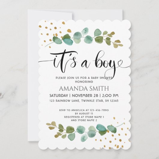 Het is een Boy Elegant Boy Eucalyptus Baby shower Kaart (Voorkant)