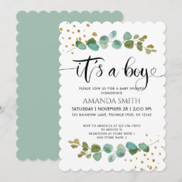 Het is een Boy Elegant Boy Eucalyptus Baby shower Kaart