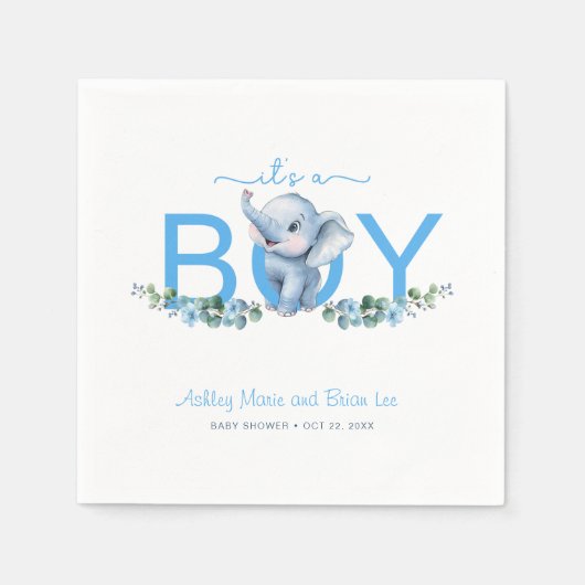 Het is een Boy Elephant Baby shower servetten - Bl (Voorkant)