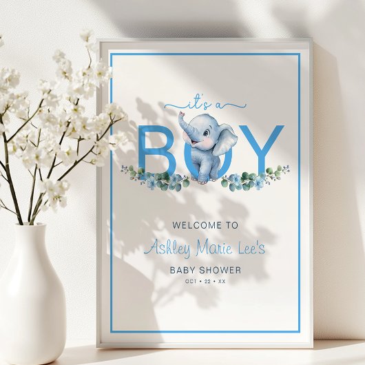 Het is een Boy Elephant Baby shower Welcome Poster