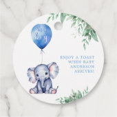 Het is een Boy Elephant Balloon Blue Baby shower Bedankjes Labels (Achterkant)