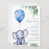 Het is een Boy Elephant Balloon Blue Baby shower Kaart (Voorkant)