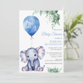 Het is een Boy Elephant Balloon Blue Baby shower Kaart (Staand voorkant)