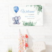Het is een Boy Elephant Balloon Blue Baby shower Spandoek (Insitu)