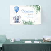Het is een Boy Elephant Balloon Blue Baby shower Spandoek (Beurs)
