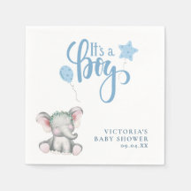 Het is een Boy Elephant Simple Script Baby shower