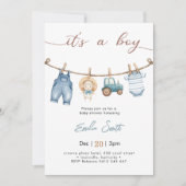Het is een Boy Farmer Baby Clothesline Baby shower Kaart (Voorkant)