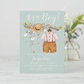 Het is een Boy Floral Baby shower Uitnodiging (Staand voorkant)
