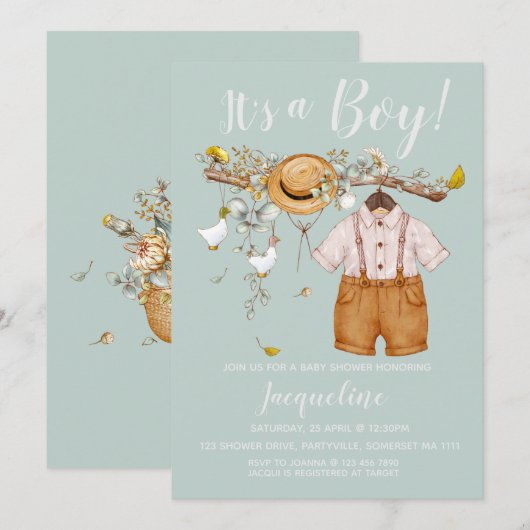 Het is een Boy Floral Baby shower Uitnodiging (Voorkant / Achterkant)
