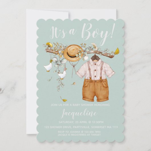 Het is een Boy Floral Baby shower Uitnodiging (Voorkant)