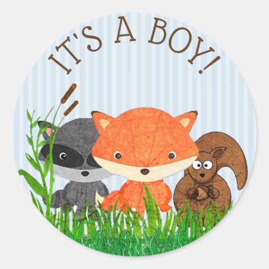 Het is een Boy Forest Animals Woodland Creature St Ronde Sticker (Voorkant)