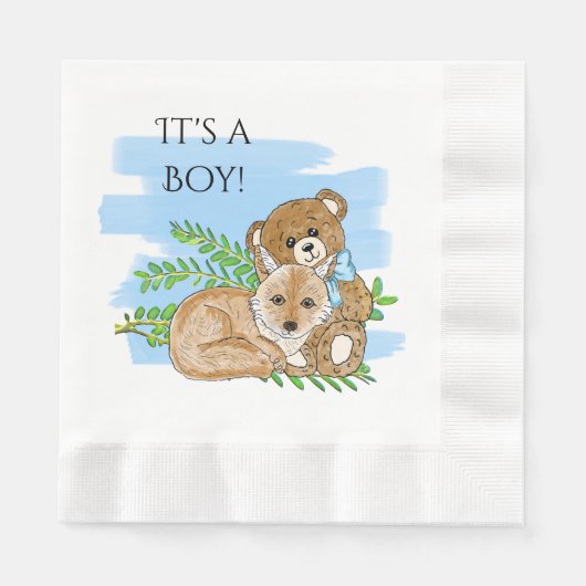 Het is een Boy, Fox en Teddy Bear Baby shower Servet (Voorkant)