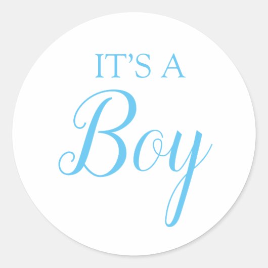 Het is een Boy Gender Reveal Blue Script Ronde Sticker (Voorkant)