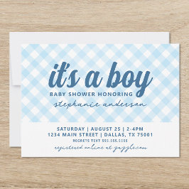 Het is een Boy Gingham Baby shower Kaart