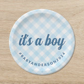 Het is een Boy Gingham Baby shower Papieren Bordje