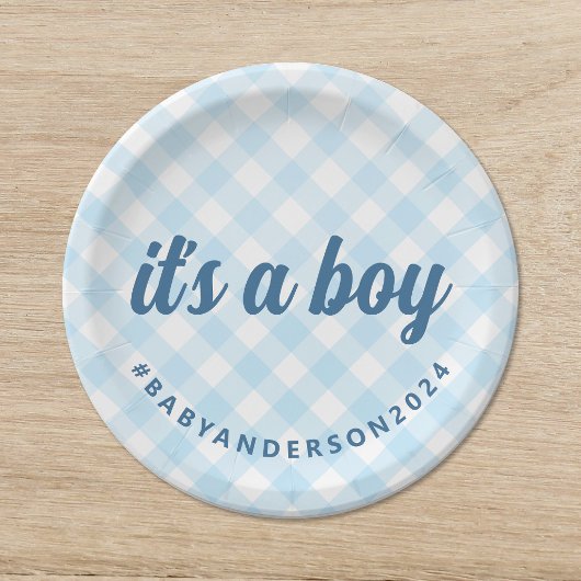 Het is een Boy Gingham Baby shower Papieren Bordje