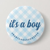 Het is een Boy Gingham Baby shower Ronde Button 7,6 Cm (Voorkant)