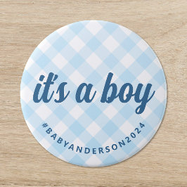 Het is een Boy Gingham Baby shower Ronde Button 7,6 Cm