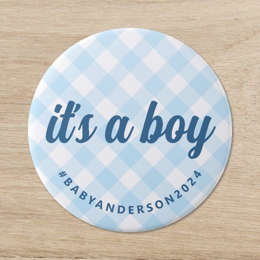 Het is een Boy Gingham Baby shower Ronde Button 7,6 Cm