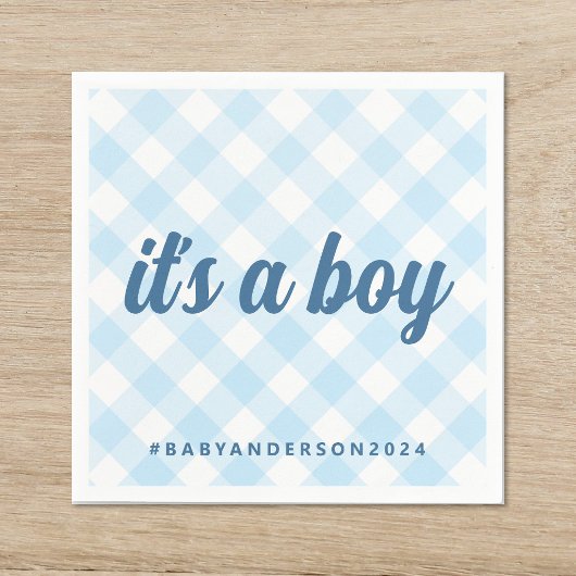 Het is een Boy Gingham Baby shower Servet