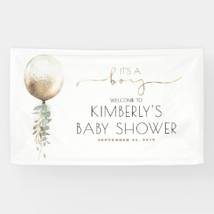 Het is een Boy Gold Balloon Baby shower Spandoek