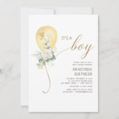 Het is een Boy Gold Balloon & Greenery Baby shower Kaart (Voorkant)