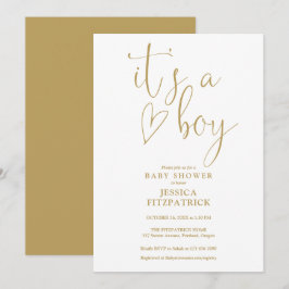 Het is een Boy Gold Script Heart Boy Baby shower Kaart