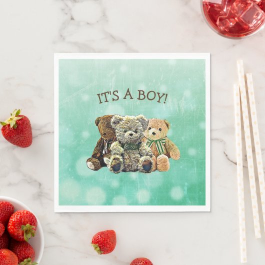 Het is een Boy, Green and Brown Teddy Bear-Baby sh Servet (Insitu)