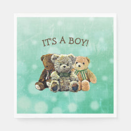 Het is een Boy, Green and Brown Teddy Bear-Baby sh Servet