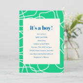 Het is een Boy Green Modern Line Art Baby shower Kaart (Staand voorkant)