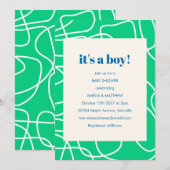 Het is een Boy Green Modern Line Art Baby shower Kaart (Voorkant / Achterkant)