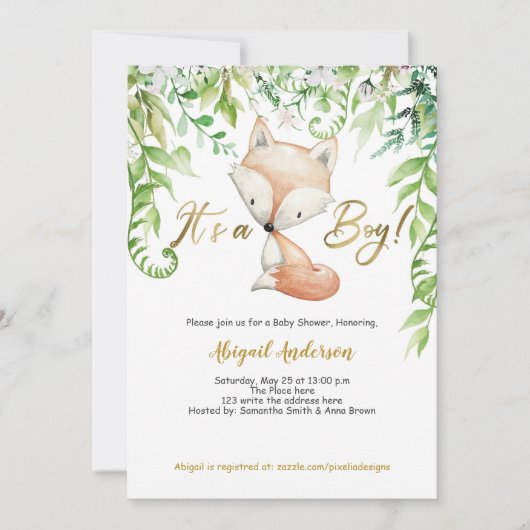 Het is een Boy, Greenery, Woodland Fox, Baby Boy S Kaart (Voorkant)