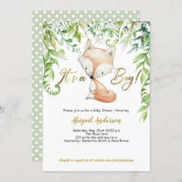 Het is een Boy, Greenery, Woodland Fox, Baby Boy S Kaart