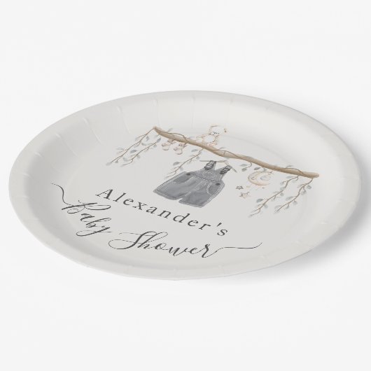 Het is een Boy Grey Kleding Eucalyptus Baby shower Papieren Bordje (Gekanteld)