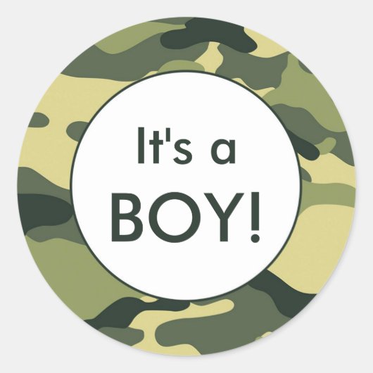 Het is een BOY. Groene camo aankondiging voor stic Ronde Sticker (Voorkant)