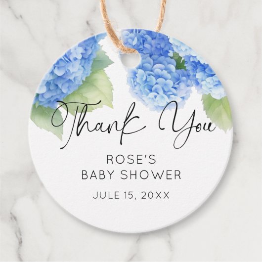 Het is een Boy Hydrangea Blue Flowers Baby shower Bedankjes Labels (Voorkant)